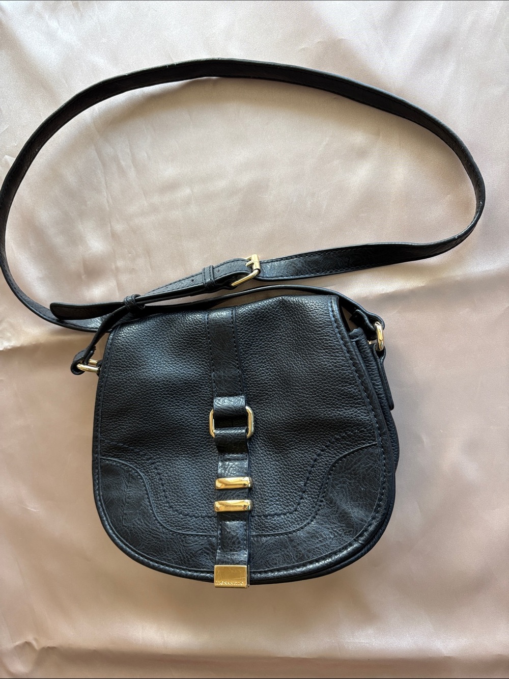 Tignanello Black Leather Crossbody with Gold Hardware